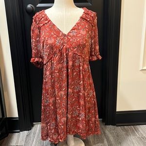 Francesca’s Blue and Rain burgundy and flower dress L